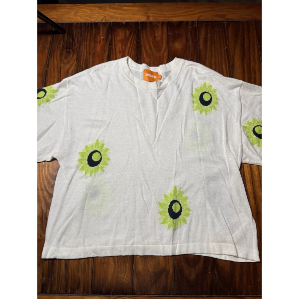 Wispr Sz S White Neon Flower Print Short Sleeve Knit Sweater Sunflower A1718
